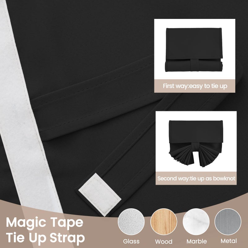 Vatge Small Door Window Curtains Privacy Thermal Insulated Blackout Window Coverings for Front Glass Door Tie Up Shade for Home Office, 1 Panel, W24 x L18, Black - Image 4